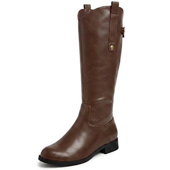Women's Knee High Boots Chunky Low Heel Riding Boots Back Zipper Tall Boots