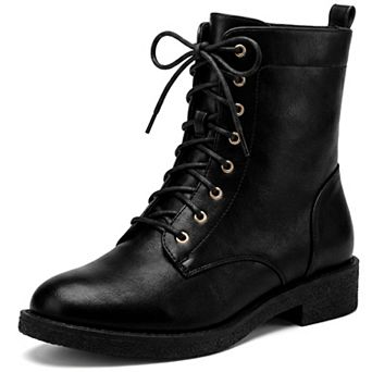 Women's Round Toe Lace Up Low Chunky Heel Ankle Combat Ankle Boots