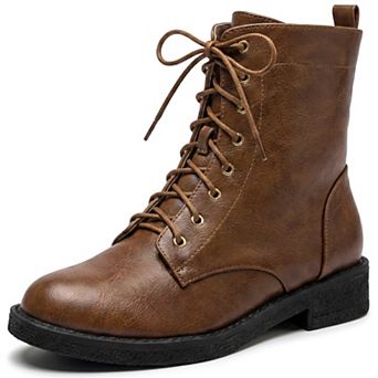 Women's Round Toe Lace Up Low Chunky Heel Ankle Combat Ankle Boots