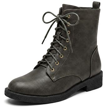 Women's Round Toe Lace Up Low Chunky Heel Ankle Combat Ankle Boots