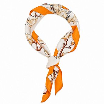 1 pc Floral Pattern Silky Small Square Scarf Knotted Bandana Yellow White Orange