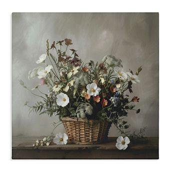Stupell Home Decor Flowers In A Basket Arrangement Canvas Wall Art