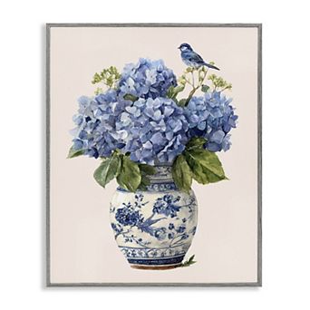 Stupell Home Decor Songbird Perched On Hydrangeas Framed Wall Art