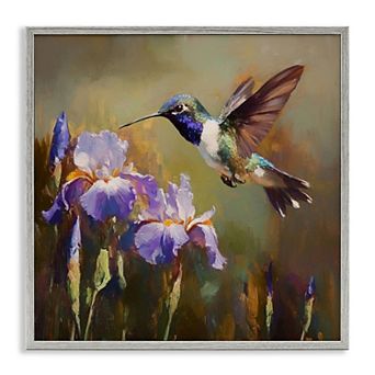 Stupell Home Decor Hummingbird & Purple Irises Framed Wall Art