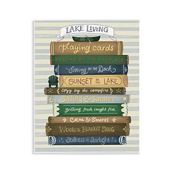 Stupell Home Decor Lake Living Book Stack Plaque Wall Art
