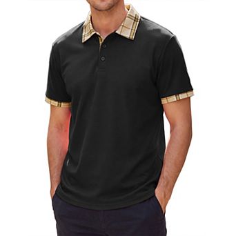 Men's Knit Polo Shirts Short Sleeve Plaid Collar Golf
