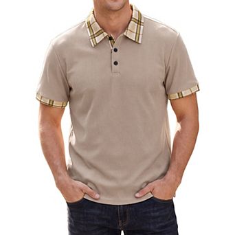 Men's Knit Polo Shirts Short Sleeve Plaid Collar Golf