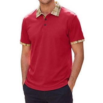 Men's Knit Polo Shirts Short Sleeve Plaid Collar Golf