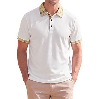 Men's Knit Polo Shirts Short Sleeve Plaid Collar Golf
