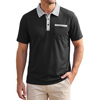 Men's Waffle Polo Shirts Short Sleeve Contrast Collar