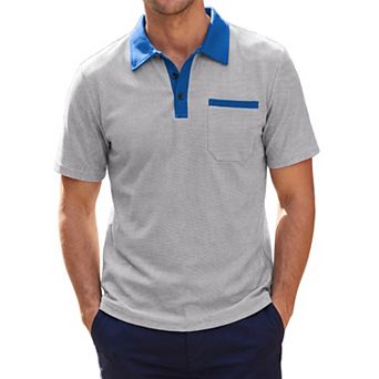 Men's Waffle Polo Shirts Short Sleeve Contrast Collar