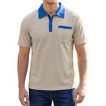 Men's Waffle Polo Shirts Short Sleeve Contrast Collar