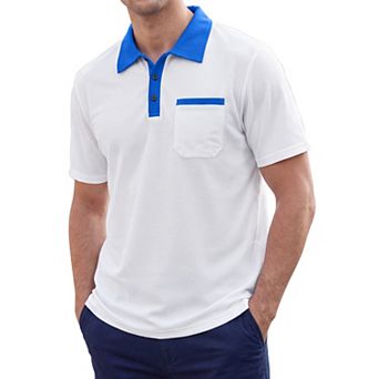 Men's Waffle Polo Shirts Short Sleeve Contrast Collar
