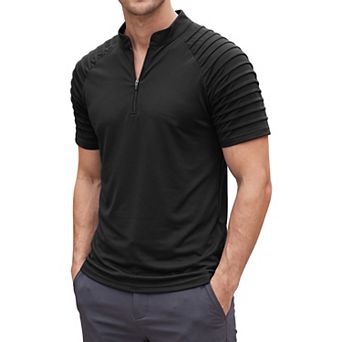 Men's T-Shirts Casual Stretch Zipper Pleated Raglan Sleeve