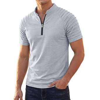 Men's T-Shirts Casual Stretch Zipper Pleated Raglan Sleeve