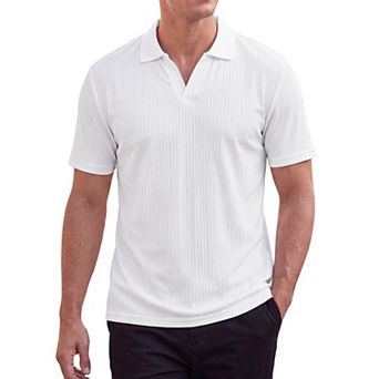 Men's V-Neck Polo Shirt Vertical Striped Short Sleeve Casual