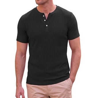 Men's Henley T-Shirts Short Sleeve Crew Neck Striped Casual Summer