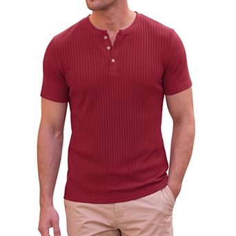 Men's Henley T-Shirts Short Sleeve Crew Neck Striped Casual Summer