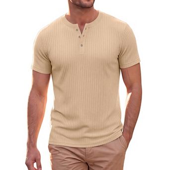 Men's Henley T-Shirts Short Sleeve Crew Neck Striped Casual Summer