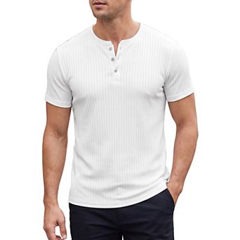 Men's Henley T-Shirts Short Sleeve Crew Neck Striped Casual Summer
