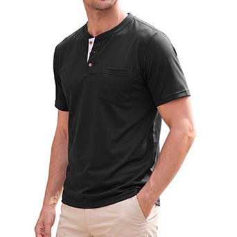 Men's Henley T-Shirts Basic Casual Summer Short Sleeve Button