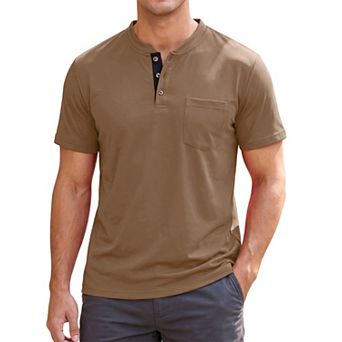 Men's Henley T-Shirts Basic Casual Summer Short Sleeve Button