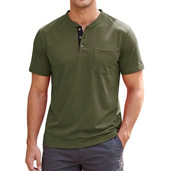 Men's Henley T-Shirts Basic Casual Summer Short Sleeve Button