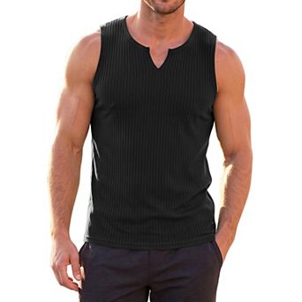 Men's Striped Textured Tank Top V-Neck Sleeveless Summer