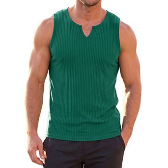 Men's Striped Textured Tank Top V-Neck Sleeveless Summer