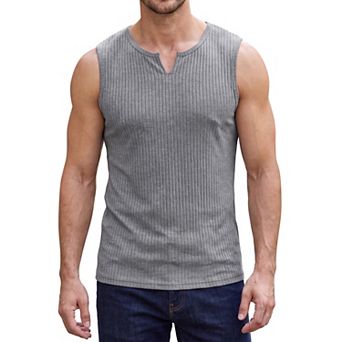 Men's Striped Textured Tank Top V-Neck Sleeveless Summer