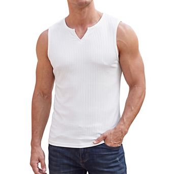 Men's Striped Textured Tank Top V-Neck Sleeveless Summer