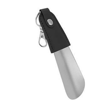 1 pc Compact Short Metal Shoe Horn PU Wrapped Surface Keychain Carry Shoe Helper