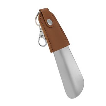1 pc Compact Short Metal Shoe Horn PU Wrapped Surface Keychain Carry Shoe Helper