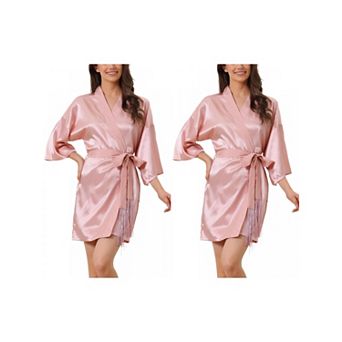 2 Packs Women's Pajama Silk 3/4 Sleeves Tie Waist Floral Satin Robes