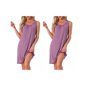 2 Packs Women's Sleeveless Nightgown Sleep Shirts Sleepwear Pleated Front Nightshirt Round Neck