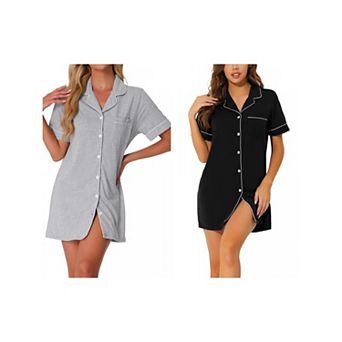2 Packs Women's Summer Short Sleeves Button Down Sleepshirt