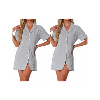 2 Packs Women's Summer Short Sleeves Button Down Sleepshirt