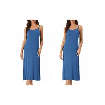 2 Packs Women's Cami Tank Dress Sleeveless Spaghetti Strap Midi Sleepdress Nightgown