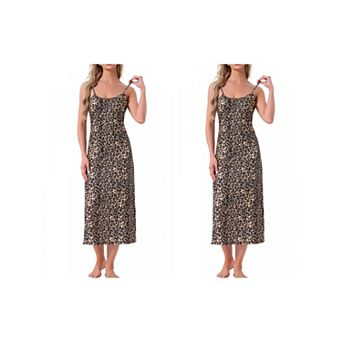 2 Packs Women's Cami Tank Dress Sleeveless Spaghetti Strap Midi Sleepdress Nightgown