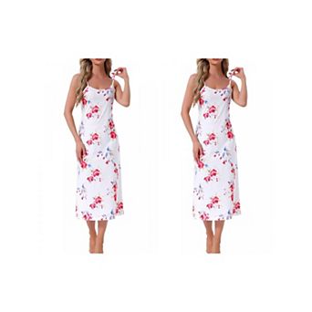 2 Packs Women's Cami Tank Dress Sleeveless Spaghetti Strap Midi Sleepdress Nightgown