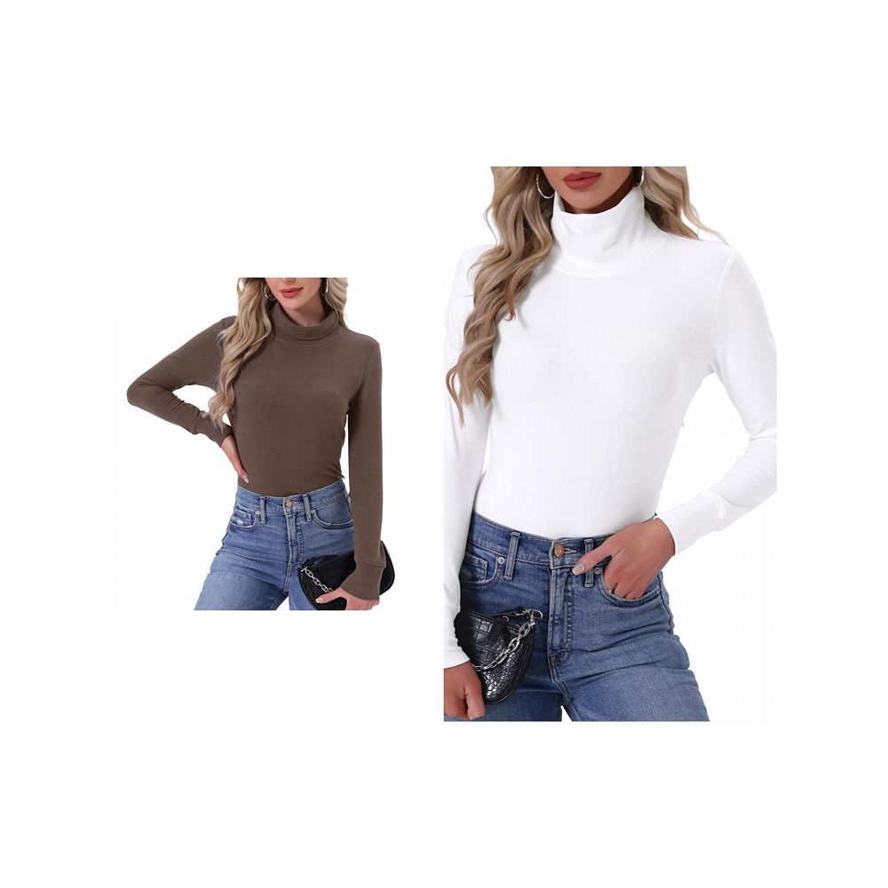 2 Packs Women's Turtleneck Tops Slim Mock Turtle Long Sleeve Shirts ...