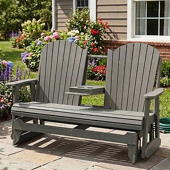 Poly Lumber Patio Glider with Foldable Cup Holders, Durable HIPS Material, All-Weather Resistant