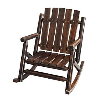 Rustic Log Wooden Rocking Chair, Handcrafted Solid Fir Wood Outdoor Rocker for Porch, Patio