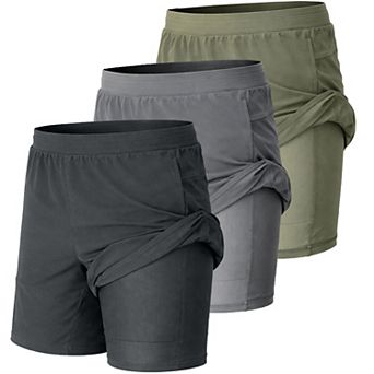 Jump Start Men's 2 in 1 Stretch Active Quick Dry Gym Running Shorts With Liner-3 Pack