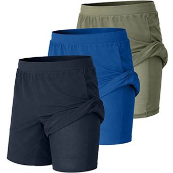 Jump Start Men's 2 in 1 Stretch Active Quick Dry Gym Running Shorts With Liner-3 Pack