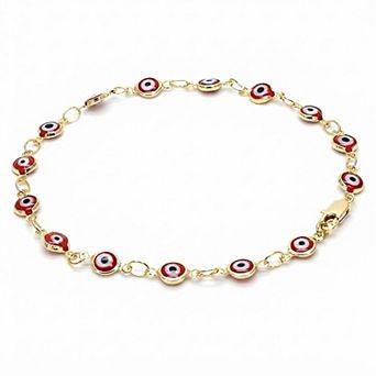 RMZ GOLD NYC 18k Women's Gold Filled High Polish Finsh Red Evil Eye Clasp Bracelet