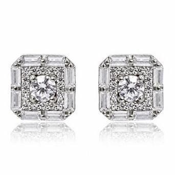 Jewels by Sunaina AVA Geometric Stud Earrings Rhodium Plated Sterling Silver with Zircon