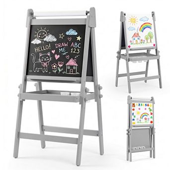 Kinder King 4-in-1 Kids Art Easel with Magnetic Whiteboard,Chalkboard & Paper Roll with Storage Tray