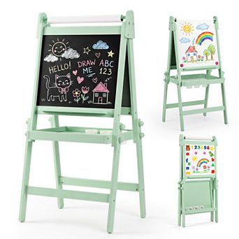 Kinder King 4-in-1 Kids Art Easel with Magnetic Whiteboard,Chalkboard & Paper Roll with Storage Tray