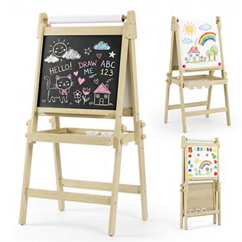 Kinder King 4-in-1 Kids Art Easel with Magnetic Whiteboard,Chalkboard & Paper Roll with Storage Tray